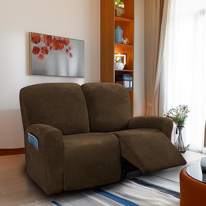 NORTHERN BROTHERS Stretchy Recliner Chair Covers, Velvet Recliner Covers, Lazy Boy Chair Cover (Dark Brown, loveseat)