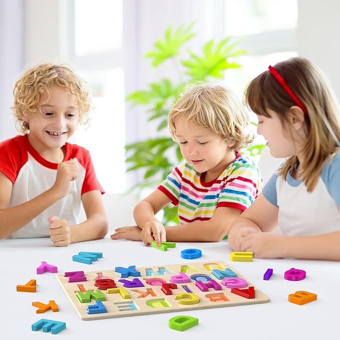 Zeoddler Alphabet Puzzles, Wooden Puzzles for Toddlers, ABC Shape Puzzles for Kids, Preschool Learning Activities, Gift for Girls Boys