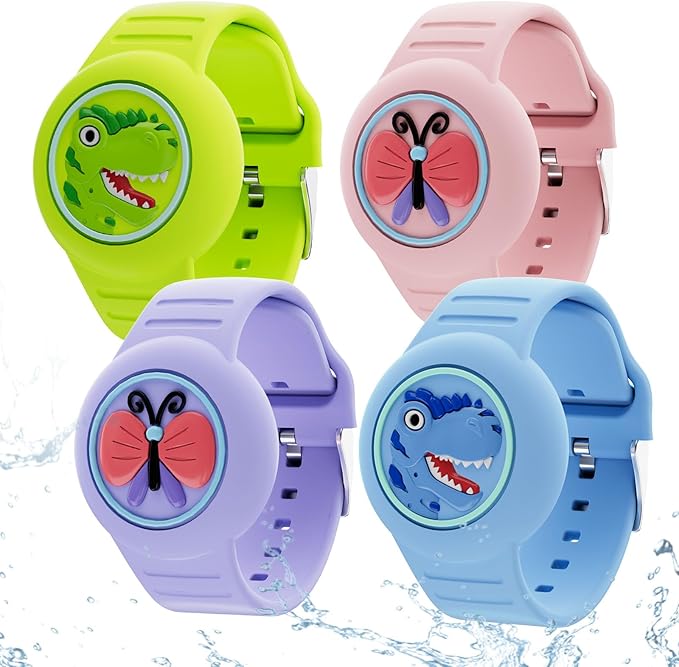 for Airtag Bracelets for Kids Waterproof - (4 Pack) Soft Silicone Air Tag Hidden Wristband, Lightweight GPS Tracker Compatible with Apple AirTag Watch Band for Child Cartoon