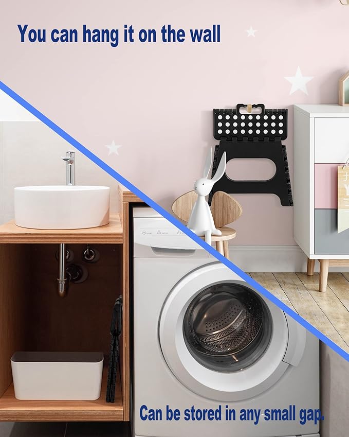 Acko 12pack 11 Inch Folding Step Stool Plastic Foldable Step Stools for Kids, Adults, Kitchen Small Collapsible Fold Up Stepping Stool Black