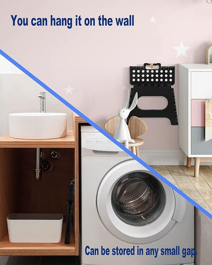 ACKO Folding Step Stool Foldable Step Stools for Kids and Adults 11 Inch Foot Stool Black Plastic Step Stool with Portable Handle Small Stool Hold up to 300lbs for Bathroom,Bedroom, Kitchen 1PC