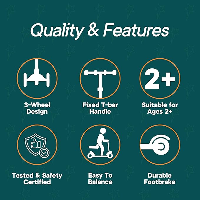3 Wheel Scooter for Kids, Smooth Light Up LED Front Wheels, Wide Anti Slip Deck, Rear Foot Brake, Easy Lean to Steer Maneuvering, Indoor & Outdoor Ride On Toys for Ages 2 Up,