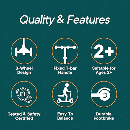 3 Wheel Scooter for Kids, Smooth Light Up LED Front Wheels, Wide Anti Slip Deck, Rear Foot Brake, Easy Lean to Steer Maneuvering, Indoor & Outdoor Ride On Toys for Ages 2 Up,