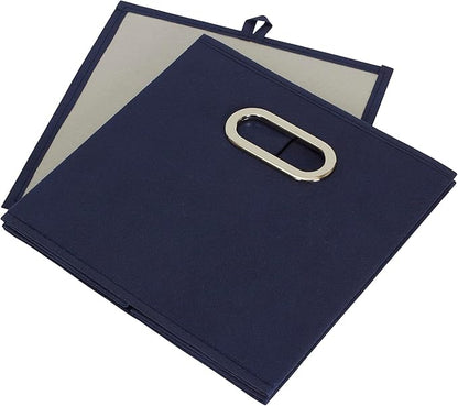 Household Essentials Fabric Storage Bins 6 Piece Set, Strong Poly-Woven Fabric, Sturdy Chipboard Sides, Grommet Front Handle, Stackable and Foldable, Classic Design, Navy