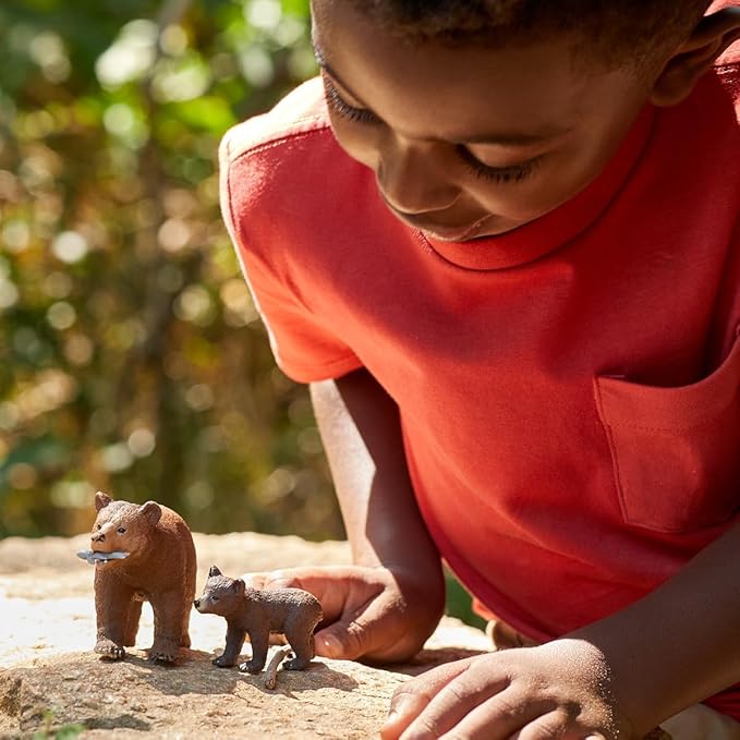 Schleich Wild Life Realistic Grizzly Bear Mother, Cub, and Fish - 4-Piece Animal Toy Playset, Durable and Educational Figurines for Fun Adventures for Boys and Girls, Gift for Kids Ages 3-8