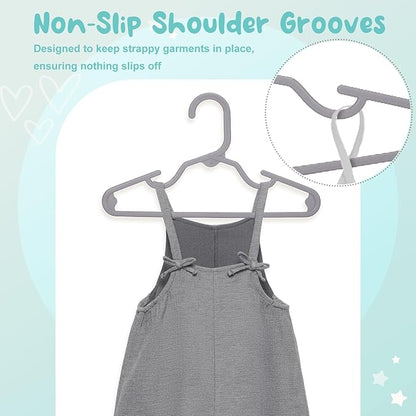 HOUSE DAY Premium Baby Hangers 60 Pack, 11 Inch Kids Plastic Hangers Grey, Slim Childrens Hangers for Infant, Toddler, and Child Clothes, Durable Baby Clothes Hangers for Closet