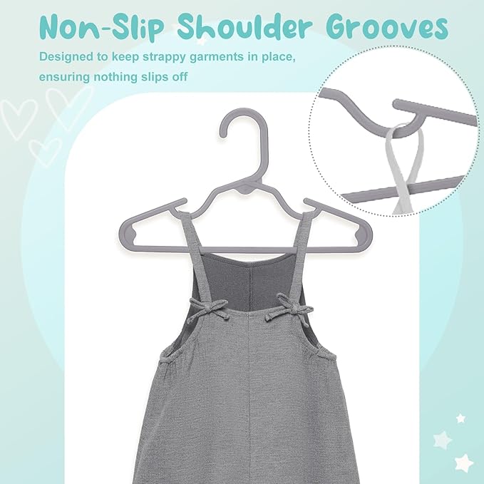 HOUSE DAY Premium Baby Hangers 20 Pack, 11 Inch Kids Plastic Hangers Grey, Slim Childrens Hangers for Infant, Toddler, and Child Clothes, Durable Baby Clothes Hangers for Closet