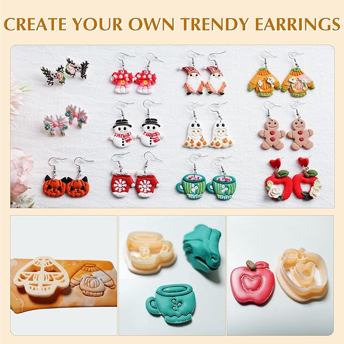 70 Pcs Fall & Winter Polymer Clay Cutters Set, Halloween Thanksgiving & Christmas Clay Cutters for Polymer Clay Jewelry, Pumpkin Turkey Snowflake Shapes for Earrings (YANSH PROGLOBAL)