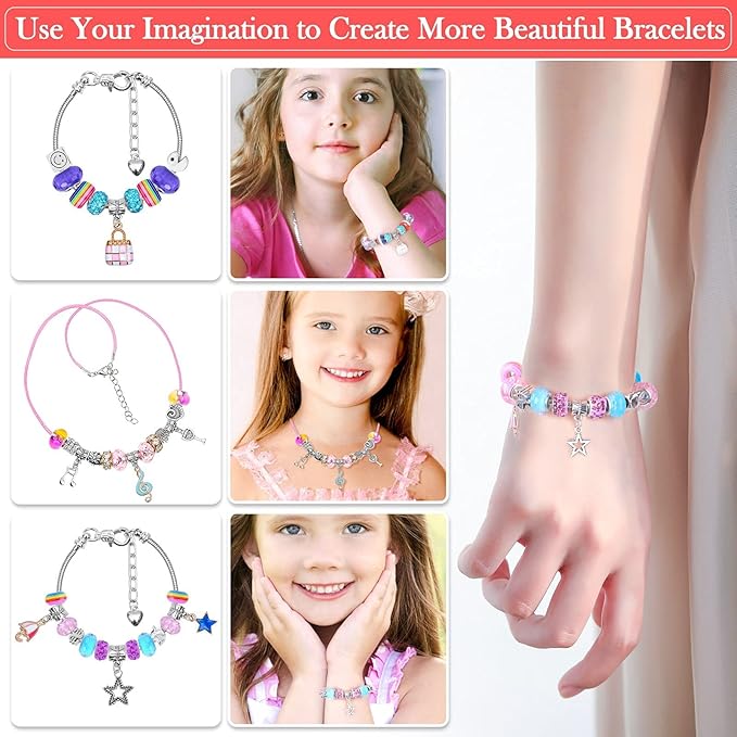 Mckanti 150 Pieces Charm Bracelet Making Kit for Girls, Charm Bracelets Jewelry Making Kit with Beads Bracelets Charms Necklace DIY Crafts Gifts Set for Teen Girls Kids Age 8-12