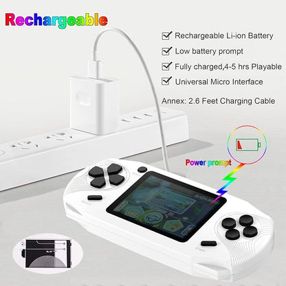 16 Bit Handheld Games for Kids Adults 3.0'' Large Screen Preloaded 100 HD Classic Retro Video Games USB Rechargeable Seniors Electronic Game Player Birthday Xmas Present (White)