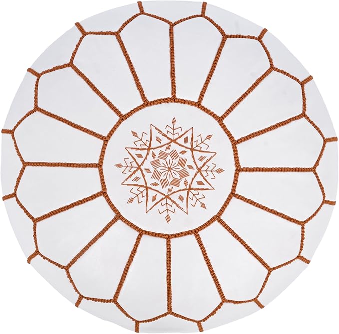 Marrakesh Gallery Genuine Leather Round Pouf Unstuffed - Moroccan Ottoman Footstool, Footrest Cover - Boho Decor - Bohemian Living Room, Bedroom, Kids Room, Gift & Wedding