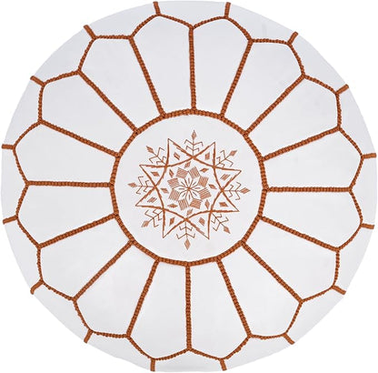 Marrakesh Gallery Genuine Leather Round Pouf Unstuffed - Moroccan Ottoman Footstool, Footrest Cover - Boho Decor - Bohemian Living Room, Bedroom, Kids Room, Gift & Wedding