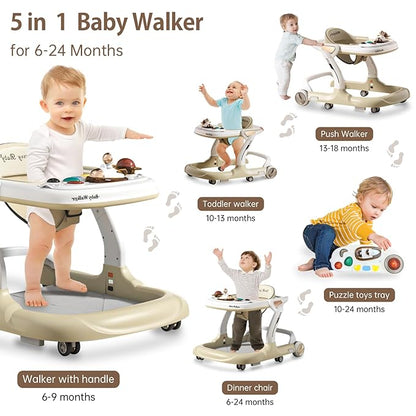 Music and Lights Baby Walker with Wheels,9 Adjustable Heights Infant Toddler Walker,Baby Walkers with Foot Pads,Anti-Fall Baby Walker and Activity Center for Boys Girls Babies 6-18 Months