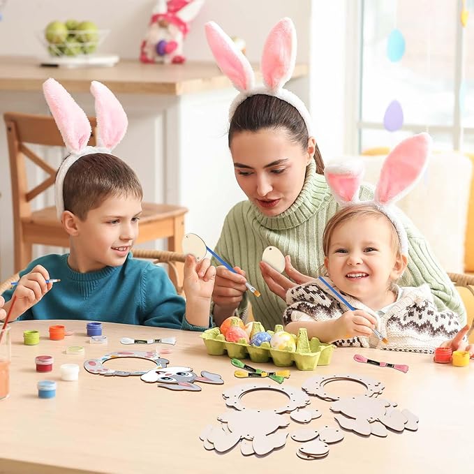 Fennoral 5 Pack Bunny Dream Catcher Craft Kit for Kids Paint You Own Easter Rabbit Dream Catcher Ornament DIY Coloring Wooden Easter Art and Craft for Art Activity Project Easter Decoration