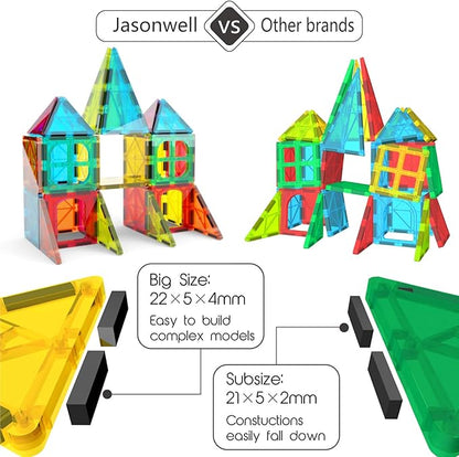 Jasonwell 65pcs Magnetic Tiles Building Blocks Set for Boys Girls Preschool Educational Magnet Construction Kit Stacking STEM Toys Christmas Birthday Gift for Kids Toddler 3 4 5 6 7 8 9 10 + Year Old