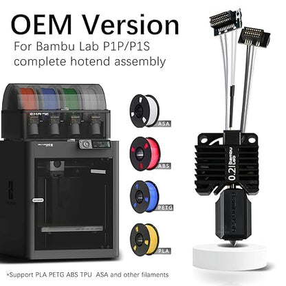 Original Bamboo Lab P1 Hotend Assembly Complete with Stainless Steel 0.2mm Nozzle,Ceramic Heater,Thermistor, Cooling Fan,Silicone Sock for P1S P1P 3D Printer Extruder Heating Block Replacement