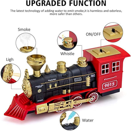 Hot Bee Train Toys Train Steam Locomotive Engine Toy, Smoke, Lights & Sounds, for 3 4 5 6 7+ Year Old Kids