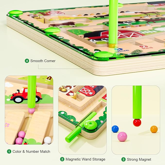 zhiwuzhu Magnetic Color and Number Maze, Montessori Wooden Toys for Ages 2-4,Sensory Toys,Fine Motor Skills Toys for Boys Girls 3-5 Years Old