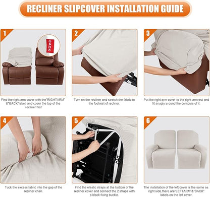 VANSOFY Recliner Cover, 2-Pieces Stretch Reclining Couch Cover with Pockets Loveseat Sofa Slipcovers Soft Washable Furniture Protector for Dogs Cats(Off White)