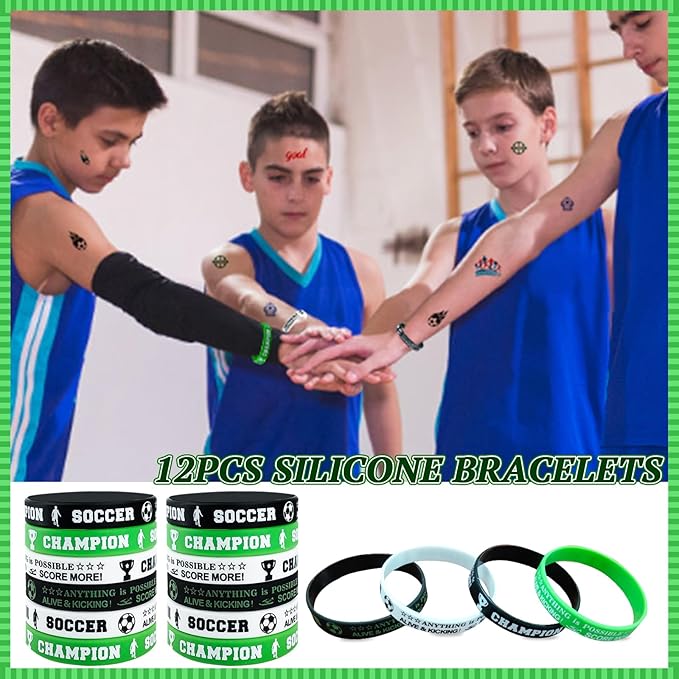 120Pcs Soccer Party Favors, Soccer Birthday Party Supplies with Whistle Stickers Slap Bracelet Key Chains and Soccer Goodie Bags for Soccer Party Decorations Supplies