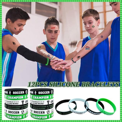 120Pcs Soccer Party Favors, Soccer Birthday Party Supplies with Whistle Stickers Slap Bracelet Key Chains and Soccer Goodie Bags for Soccer Party Decorations Supplies