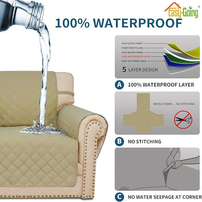 Easy-Going Sofa Slipcover Loveseat Cover Waterproof Couch Cover Washable Sofa Cover for 2 Cushion Couch Non-Slip Fabric Furniture Protector with Pocket for Pets Kids Dog Cat (Loveseat, Sand)