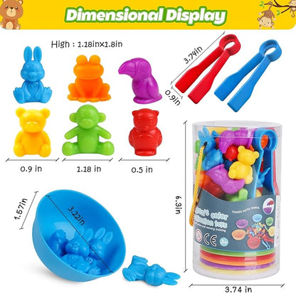 Counting Animals Color Sorting Matching Games with Sorting Bowls Montessori Sensory Early Educational Toys Learning Fine Motor Skill & Counting Math Toys Gift for 3 4 5 Year Old Boys Girls