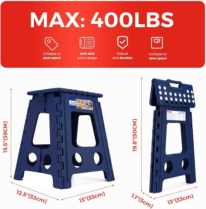 ACKO Folding Step Stool Foldable 16 Inch Stool 400 lbs Capacity,Plastic Stools for Adults and Kids,Collapsible Stool for Kitchen, Stepping Stool with Handle(Royal Blue), 6Pack