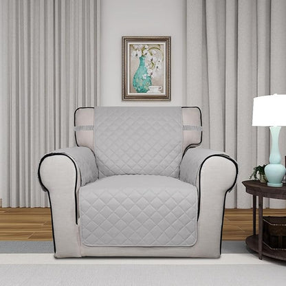 PureFit Reversible Quilted Sofa Cover, Water Resistant Slipcover Furniture Protector, Washable Couch Cover with Non Slip and Elastic Straps for Kids, Dogs, Pets (Chair, Light Gray/Light Gray)