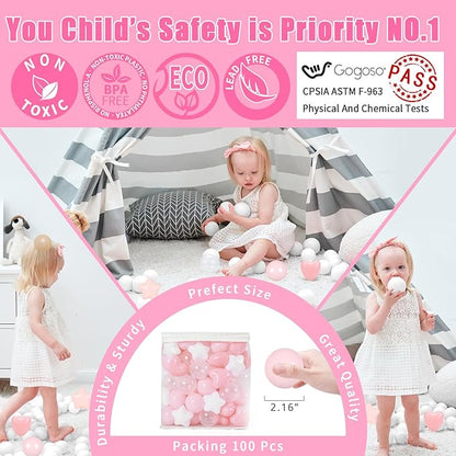 GOGOSO Ball Pit Balls,Plastics Balls for Ball Pit, Stars Hearts Shape for PastelBall for Toddlers Kids