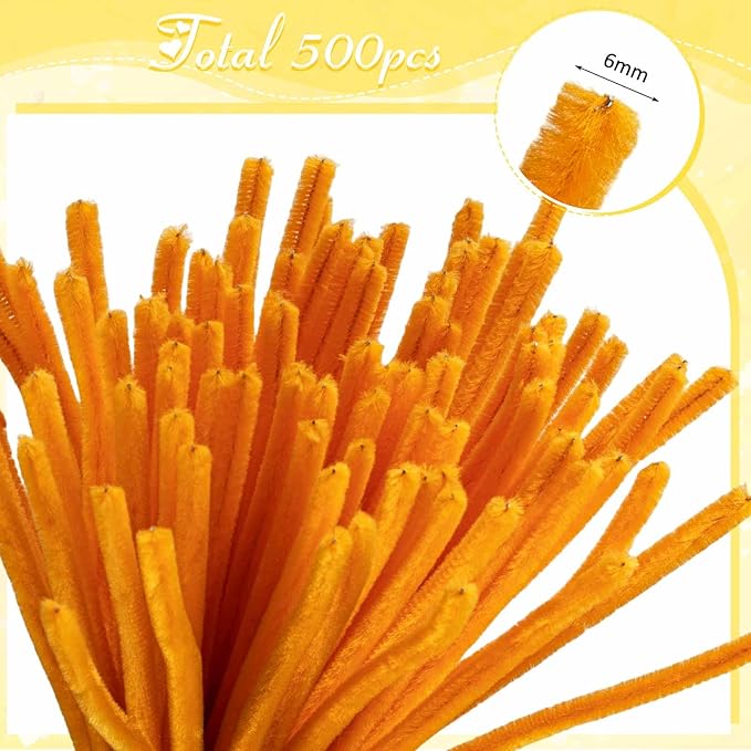 Peryiter 500 Pieces Pipe Cleaners Chenille Stems 12 Inch Craft Supplies Bulk for DIY Art and Craft Projects Creative Gift Wrapping Party Decorations(Orange,12 Inch)