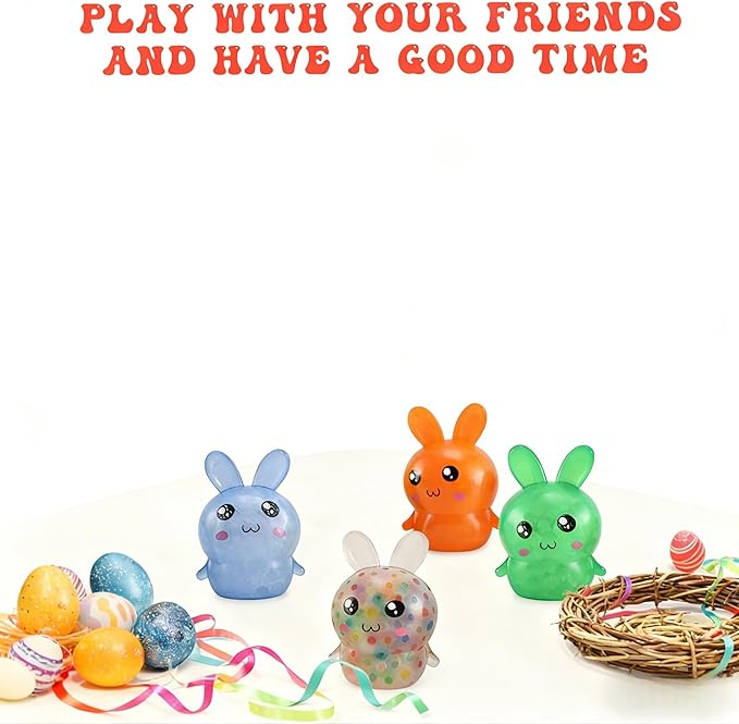 Easter Basket Stuffers,Easter Basket Essentials,4pcs Squishy Easter Bunny Stress Balls for Adults,Easter Stress Relief Fidget Balls,Easter Party Favors Easter Basket Ideas Gifts