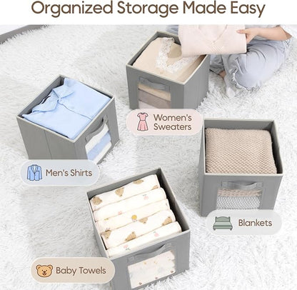Homsorout Storage Cube 11 Inch - Cube Storage Bins with Window, Closet Storage Baskets with Handle, Fabric Bins for Closet, Shelves, Toys, Clothes, Set of 14, Grey
