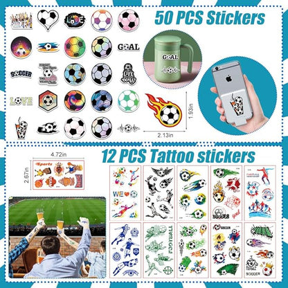 Soccer Party Favors, 172 pcs Birthday Party Supplies contains Cups, Straws, Whistles, Bracelets, Keychains, Stickers, Soft Balls, Tatoo Stickers, Thank You Tags for Sport Themed Birthday Decors