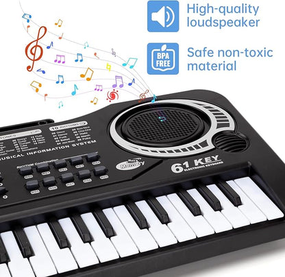 61 Key Piano Keyboard for Kids, Electronic Music Toy for Beginners, 16 Tones, 10 Rhythms, 6 Demos, Built-in Recording, Perfect Christmas or Birthday Gift for Ages 3+