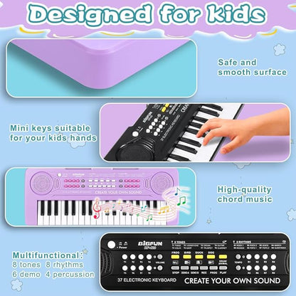 Keyboard Piano for Kids, BIGFUN 37 Keys Toddler Piano Multifunction Music Educational Instrument Toy, Electronic Kids Keyboard Set for 3-7 Year Old Girls and Boys (2PCS, Purple + Black)