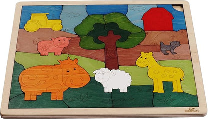 Down on The Farm Wooden Puzzle, 33 Pieces, Endangered Animals, Farm Animals, for Kids Ages 3+