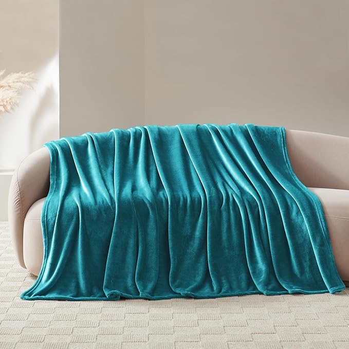 CozyLux Fleece Bed Blankets Throw XL Size Teal - 300GSM Soft Lightweight Cozy Plush Fuzzy Microfiber Flannel Blanket for Travel Camping Chair and Sofa, 50x70 inches