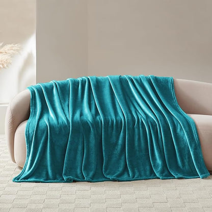 CozyLux Fleece Bed Blankets Throw XL Size Teal - 300GSM Soft Lightweight Cozy Plush Fuzzy Microfiber Flannel Blanket for Travel Camping Chair and Sofa, 50x70 inches