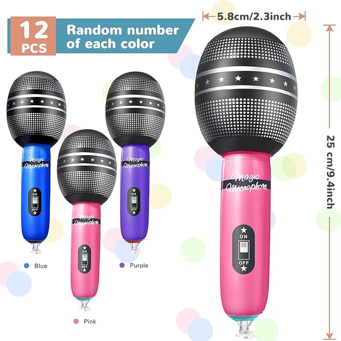 Zhanmai Inflatable Microphones for Kpop Birthday Party Blow up Fake Microphone Prop Toy for Rock Star Musical Singer Concert Karaoke 80s 90s Movie Party Supplies(12 Pieces,Vibrant Color)