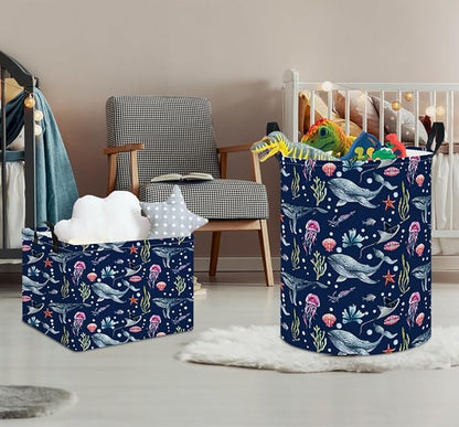 NTAOHAMPER Laundry Hamper, Laundry Basket, Nursery Hamper, Waterproof Storage Bin, Clothes Organizer Basket, Room Decor(Watercolor Ocean)