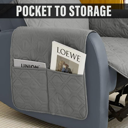 Recliner Chair Covers Sofa Slipcover Non-Slip Chair Couch Cover Machine Washable Furniture Protector with Straps for Dogs(Grey, 23inch Recliner)