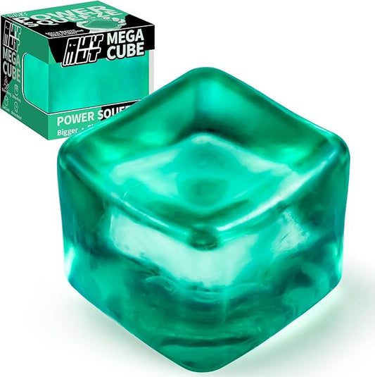 Premium MEGA Cube – Extra Large Ultra-Firm Gel Squishy Fidget Toy | Stress Balls for Adults with Non-Sticky, Odor-Free Shell & Reinforced Dual Leak-Proof Seals for Heavy-Duty Use | 1-Pack Green