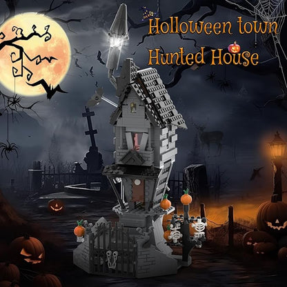 BrickTribe Haunted House Building Toys with Light, Night Before Halloween Haunted Mansion Building Set for Movie Fans and Kids, Compatible with Lego, 581 PCS