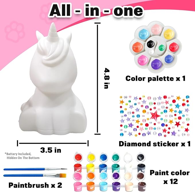 Paint Your Own Unicorn Lamp Kit - Arts and Crafts Supplies Painting Kits for Kid Teen Adult, DIY Night Light Unicorn Toy for Toddler Girl Boy Age 3 4 5 6 7 8 9 10 11 12 13 Birthday Easter Holiday Gift