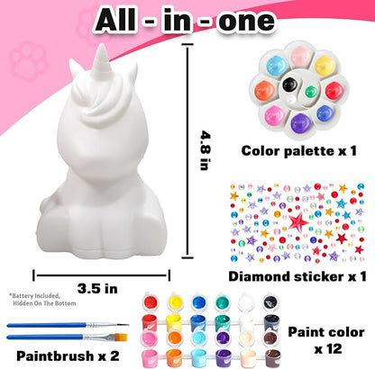 Paint Your Own Unicorn Lamp Kit - Arts and Crafts Supplies Painting Kits for Kid Teen Adult, DIY Night Light Unicorn Toy for Toddler Girl Boy Age 3 4 5 6 7 8 9 10 11 12 13 Birthday Easter Holiday Gift