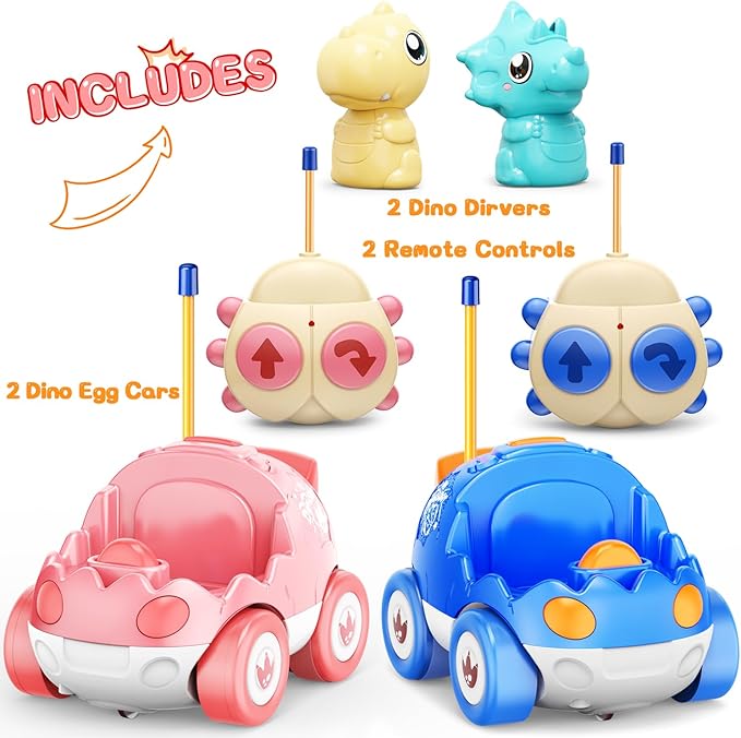 2 Pack Pink Dinosaur Remote Control Car Toys, Easter Present Birthday Gifts for Boys Girls 2 3 4 Years Old, Dino RC Car with Music and Light, Toddlers Toys for Kids 2-4 Year Old,(Pink Blue)