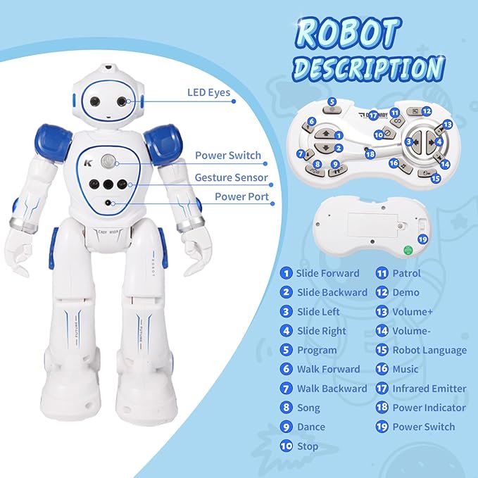 Robots Toy for Kids with Wireless Remote Control and Gesture Sensing, Programmable Walking Singing and Dancing Robots, Easter Gifts Birthday Gifts for Kids Aged 3 4 5 6 7 8 9 Year Old