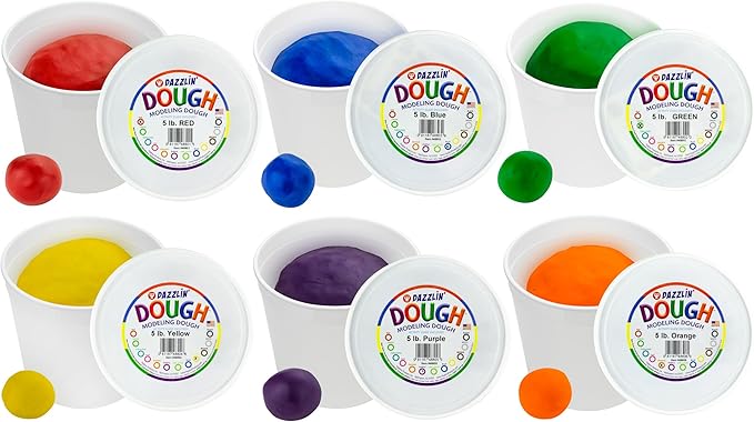 Hygloss Dough - Bulk 6-Color Assortment - Safe & Non-Toxic Modelling Dough for Arts & Crafts, Learn- 6 Colors, 5 Lb. Each