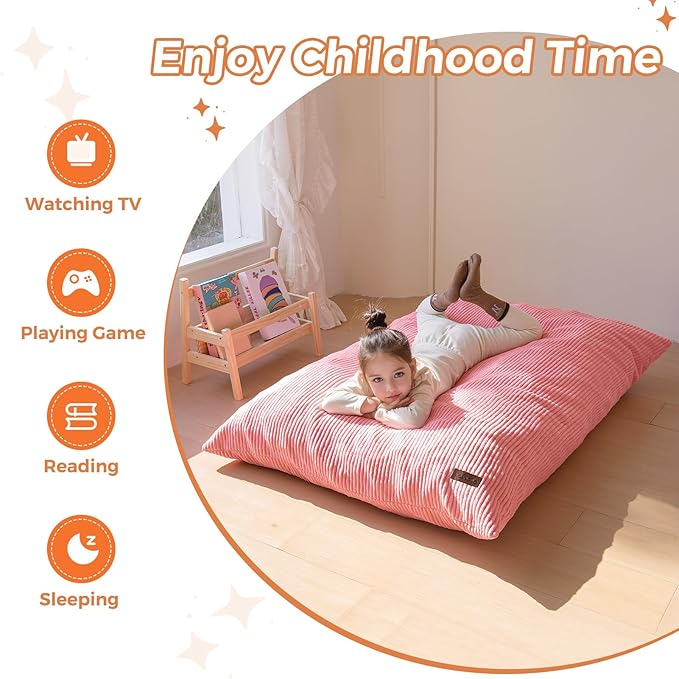 MAXYOYO 3 in 1 Kids Bean Bag Chair Bed, Convertible Chair Folds from Bean Bag to Lounger, Child Floor Sofa for Gaming, Reading, Floor Mattress with High-Density Foam Filling